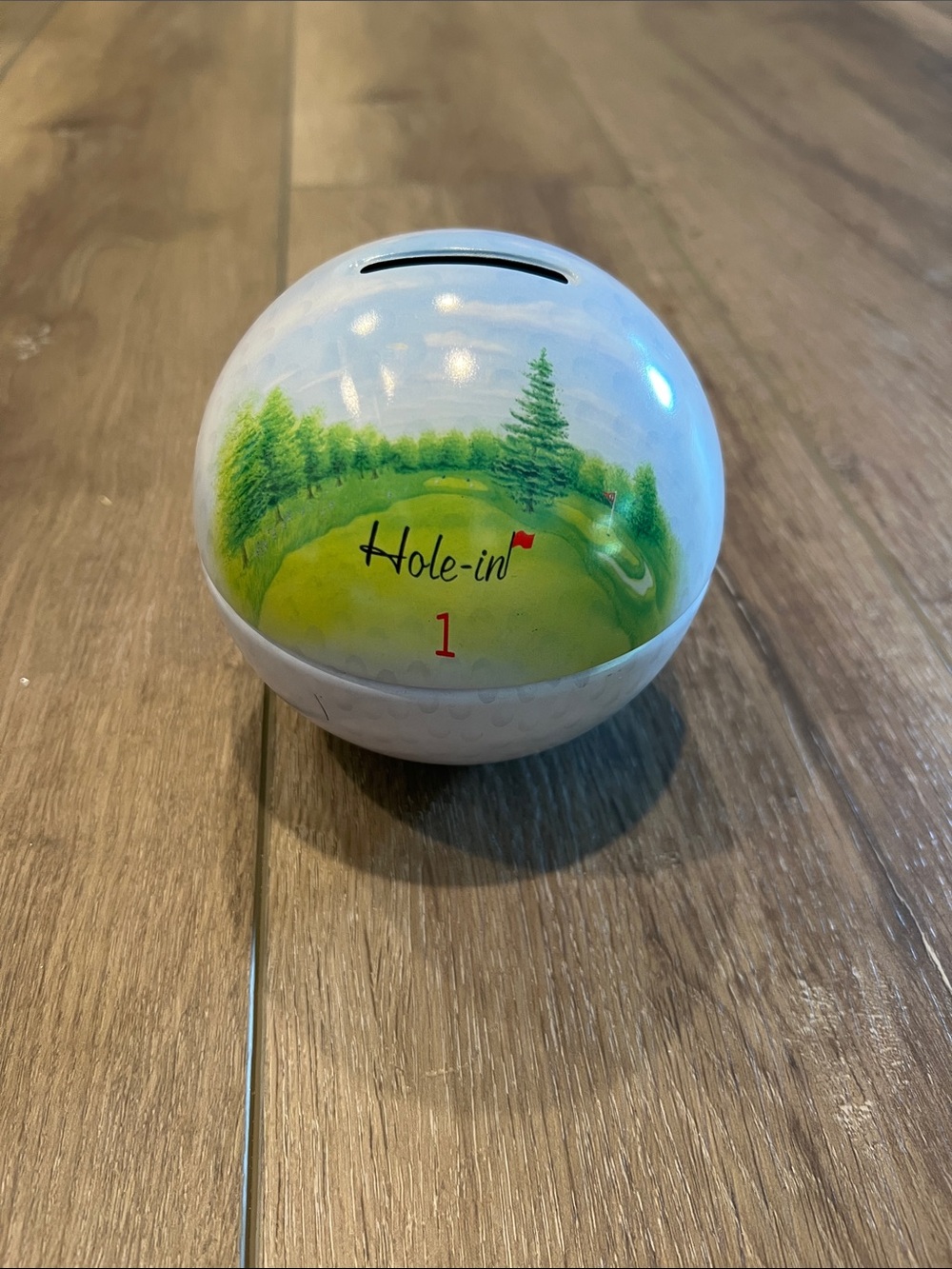 Hole-in One Golf Ball Coin Bank - White with Green Golf Scene